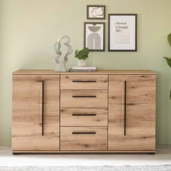 Wohnen Wohnwände<Wohnzimmer Anbauwand in Eiche - Brocus (dreiteilig)