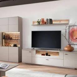 Wohnen Wohnwände<Wohnzimmer Anbauwand in Grau - Teorina (dreiteilig)