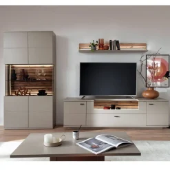 Wohnen Wohnwände<Wohnzimmer Anbauwand in Grau - Teorina (dreiteilig)