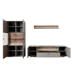 Wohnen Wohnwände<Wohnzimmer Anbauwand in Grau - Teorina (dreiteilig)