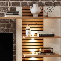 Wohnen Wohnwände<Wohnzimmer Anbauwand in Weiß mit Wildeiche - Niam (dreiteilig)