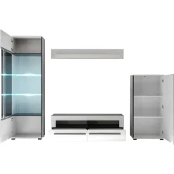 Wohnen Wohnwände<Wohnzimmer Anbauwand Jetongos in Weiß Hochglanz (vierteilig)