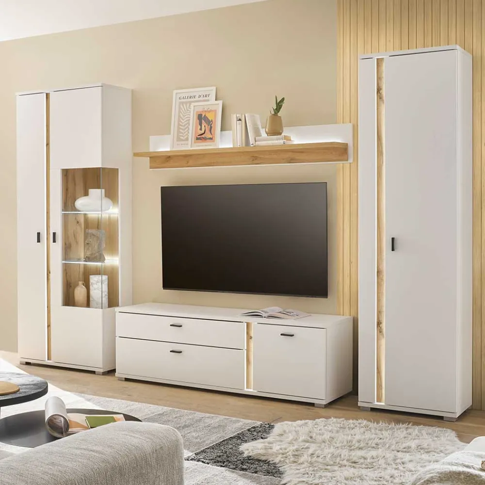 Wohnen Wohnwände<Wohnzimmer Anbauwand mit LED Set - Racelyn (vierteilig)