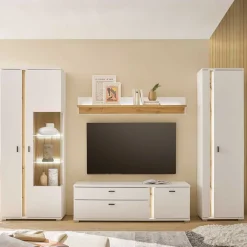 Wohnen Wohnwände<Wohnzimmer Anbauwand mit LED Set - Racelyn (vierteilig)