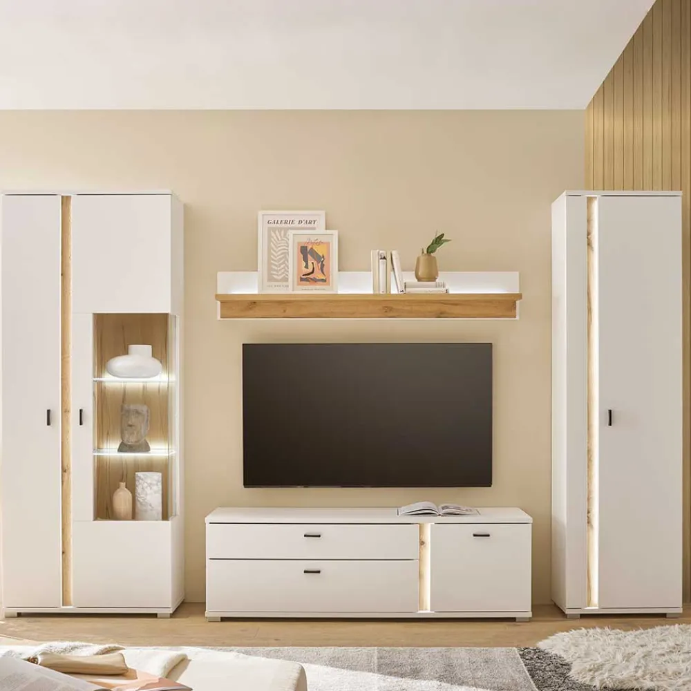 Wohnen Wohnwände<Wohnzimmer Anbauwand mit LED Set - Racelyn (vierteilig)