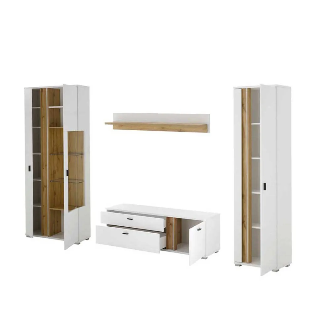 Wohnen Wohnwände<Wohnzimmer Anbauwand mit LED Set - Racelyn (vierteilig)