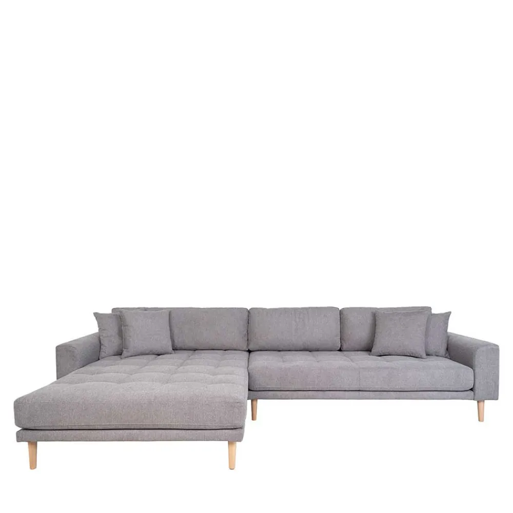 Wohnen Sofas<Wohnzimmer Ecksofa in Hellgrau mit Buche - Lelyo