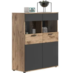 Wohnen Highboards<Wohnzimmer Highboard mit Glaseinsätzen - Lucios