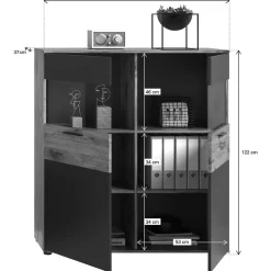 Wohnen Highboards<Wohnzimmer Highboard mit Glaseinsätzen - Lucios