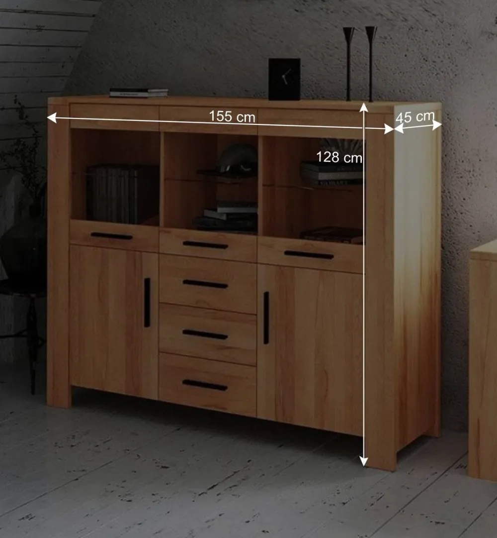 Wohnen Highboards|Kommoden<Wohnzimmer Highboard Mosniak aus Kernbuche Massivholz