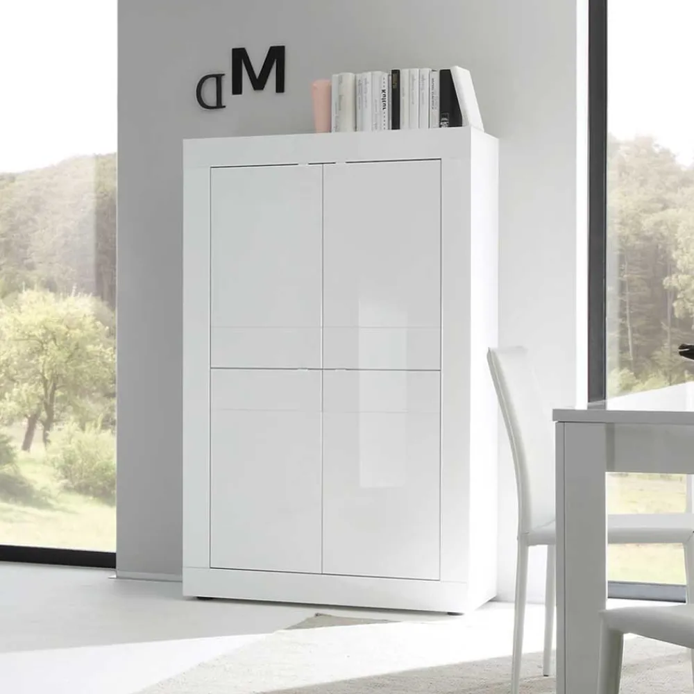 Wohnen Highboards<Wohnzimmer Highboard Sogno in Hochglanz Weiß