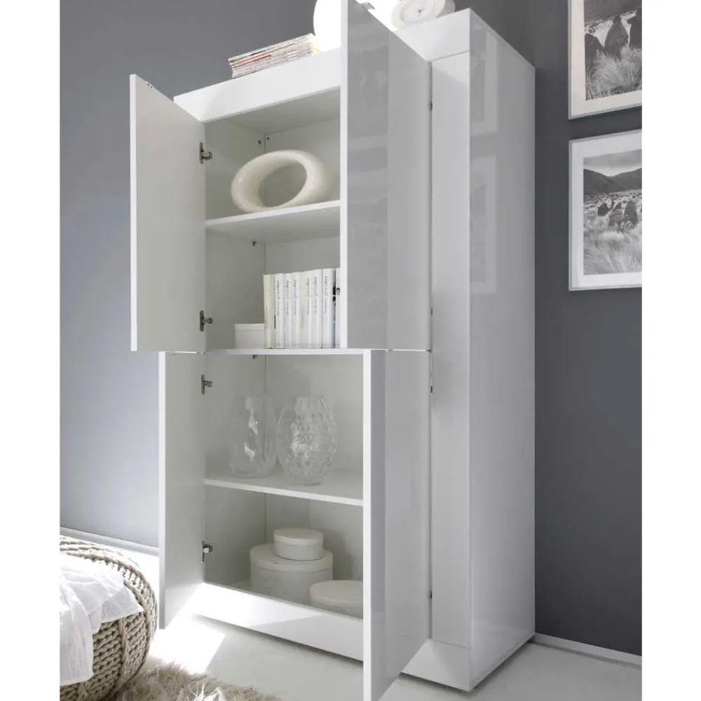 Wohnen Highboards<Wohnzimmer Highboard Sogno in Hochglanz Weiß