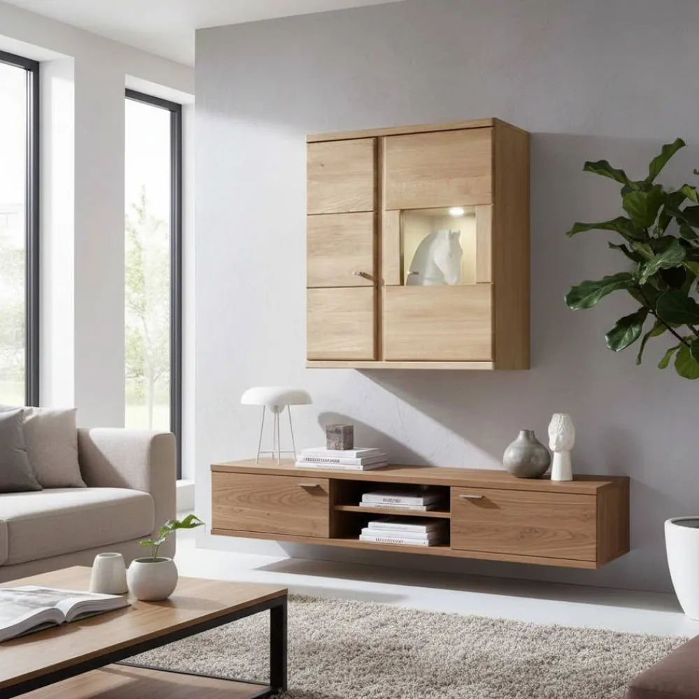 Wohnen Vitrinen<Wohnzimmer Hängevitrine Smonia aus Wildeiche Bianco