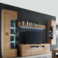 Wohnen Wohnwände<Wohnzimmer Möbel Kombi Pontros in Eiche Bianco (vierteilig)