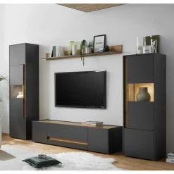 Wohnen Wohnwände<Wohnzimmer Möbel Wohnwand günstig - Ahilav (vierteilig)