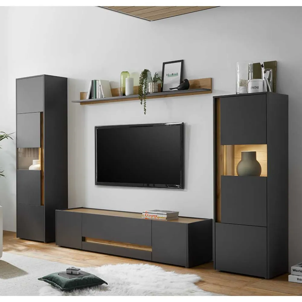 Wohnen Wohnwände<Wohnzimmer Möbel Wohnwand günstig - Ahilav (vierteilig)
