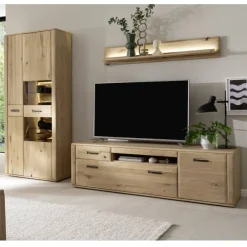 Wohnen Wohnwände<Wohnzimmer Möbelset in Asteiche Hell - Jevedaz (dreiteilig)