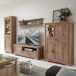 Wohnen Wohnwände<Wohnzimmer Möbelset in Eiche NB - Barack (vierteilig)