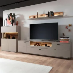 Wohnen Wohnwände<Wohnzimmer Möbelset in Grau - Teorina (dreiteilig)