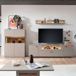 Wohnen Wohnwände<Wohnzimmer Möbelset in Grau - Teorina (dreiteilig)