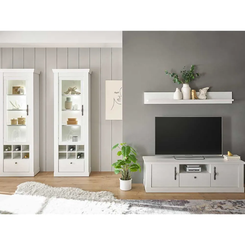 Wohnen Wohnwände<Wohnzimmer Möbelset in weißer Holzoptik Pinie - Liancos (vierteilig)