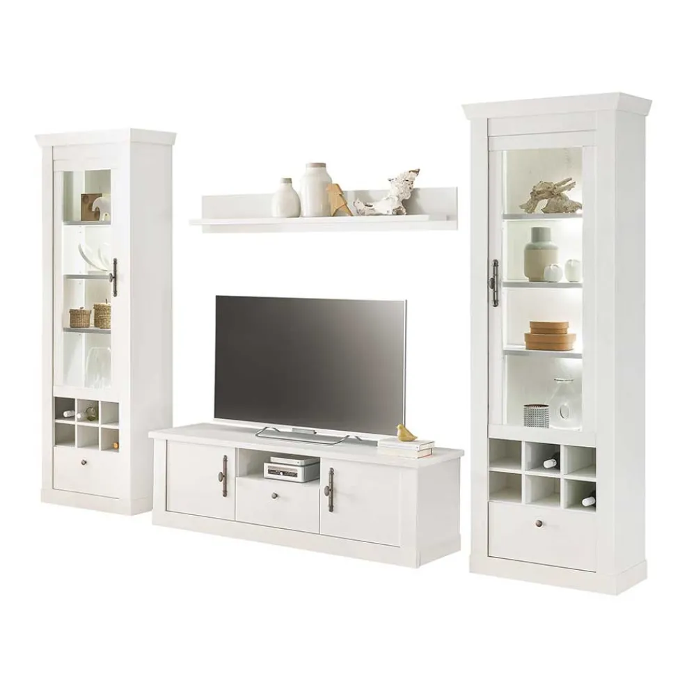 Wohnen Wohnwände<Wohnzimmer Möbelset in weißer Holzoptik Pinie - Liancos (vierteilig)