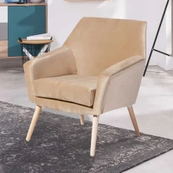Wohnen Sessel<Wohnzimmer Polstersessel in Beige Samtvelours - Enzuena