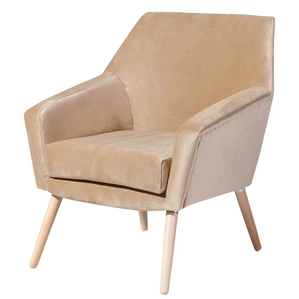 Wohnen Sessel<Wohnzimmer Polstersessel in Beige Samtvelours - Enzuena