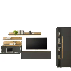 Wohnen Wohnwände<Wohnzimmer Schrank Kombi in Anthrazit - Ahilav (sechsteilig)