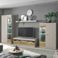 Wohnen Wohnwände<Wohnzimmer Schrank Set in Hellgrau & Zinneiche - Lioscas (vierteilig)