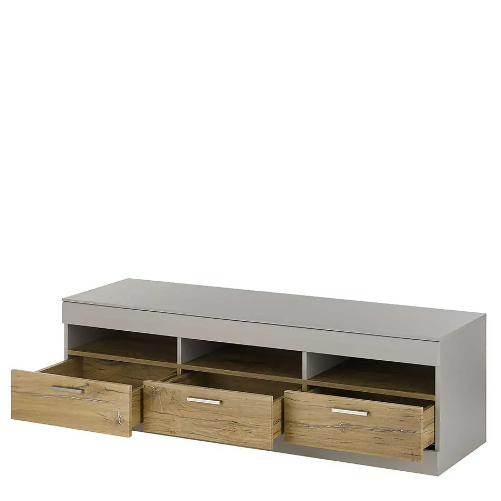 Wohnen Wohnwände<Wohnzimmer Schrank Set in Hellgrau & Zinneiche - Lioscas (vierteilig)