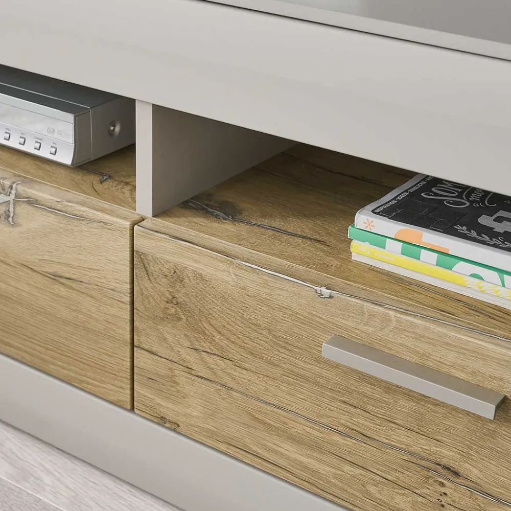 Wohnen Wohnwände<Wohnzimmer Schrank Set in Hellgrau & Zinneiche - Lioscas (vierteilig)