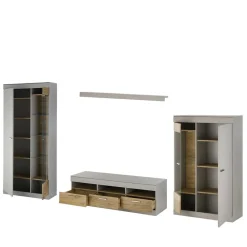 Wohnen Wohnwände<Wohnzimmer Schrank Set in Hellgrau & Zinneiche - Lioscas (vierteilig)