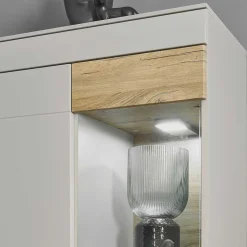 Wohnen Wohnwände<Wohnzimmer Schrank Set in Hellgrau & Zinneiche - Lioscas (vierteilig)