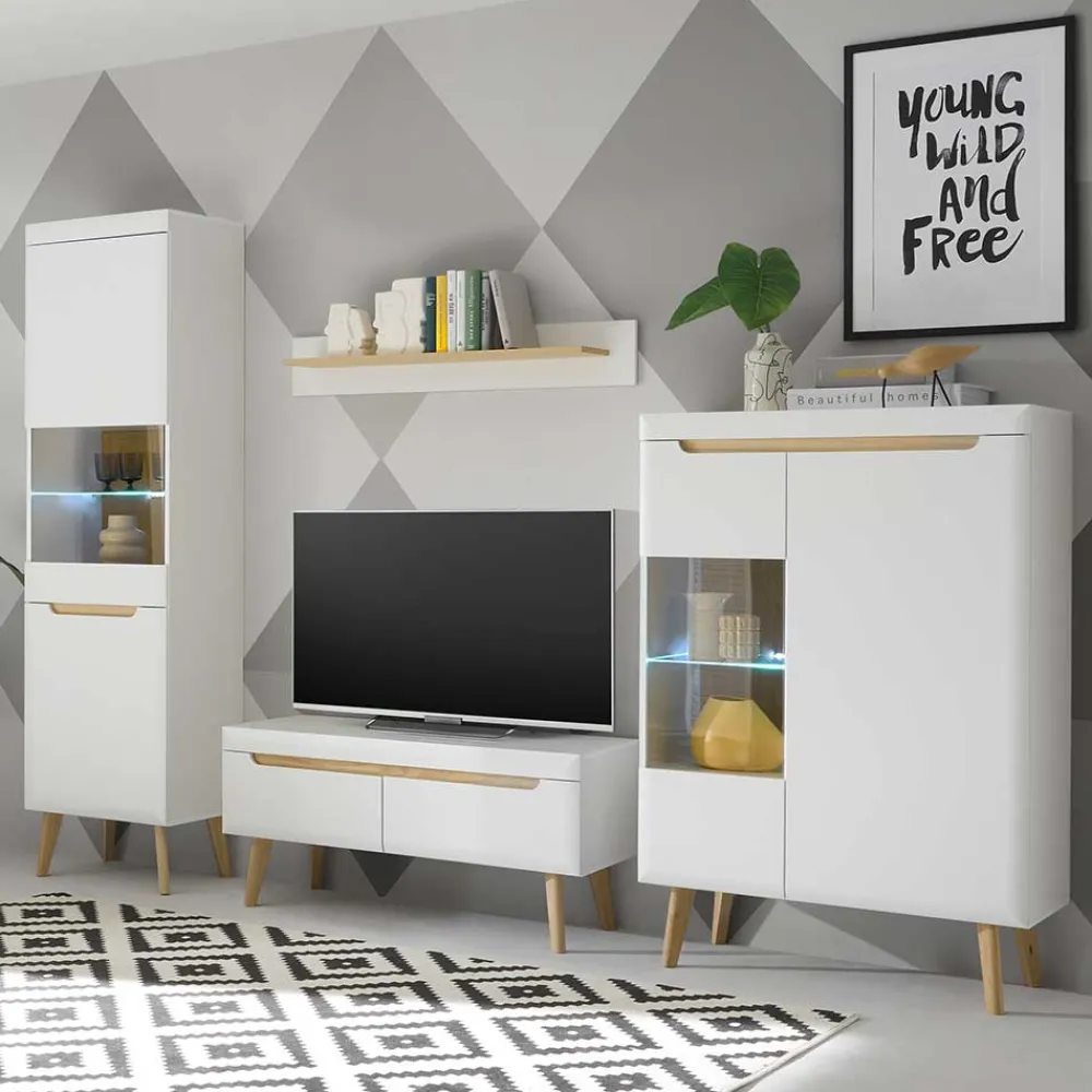 Wohnen Wohnwände<Wohnzimmer Schrankset im Skandi Design - Ginko (vierteilig)
