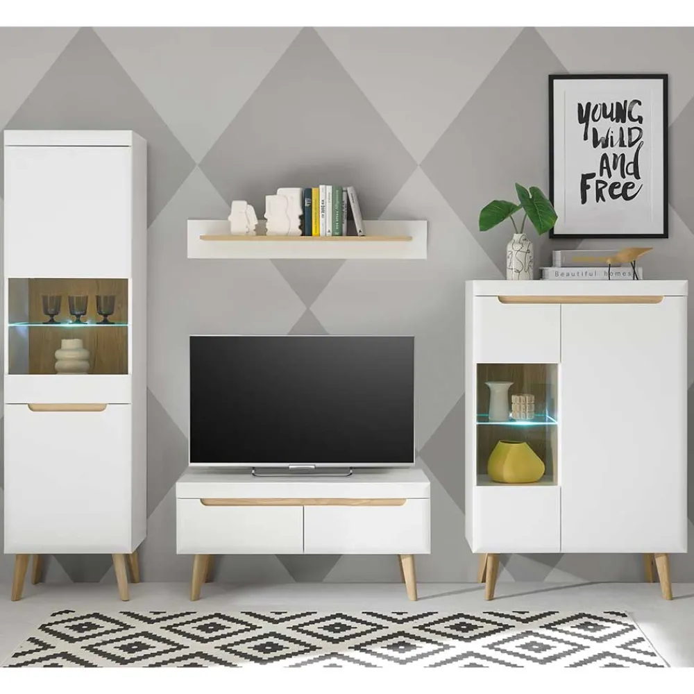 Wohnen Wohnwände<Wohnzimmer Schrankset im Skandi Design - Ginko (vierteilig)
