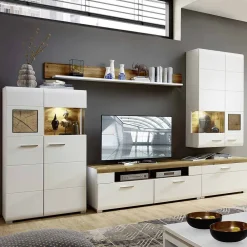 Wohnen Wohnwände<Wohnzimmer Schrankwand Lisepio mit Beleuchtung (fünfteilig)