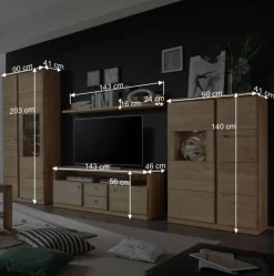 Wohnen Wohnwände<Wohnzimmer Schrankwand Smonia aus Wildeiche hell (vierteilig)