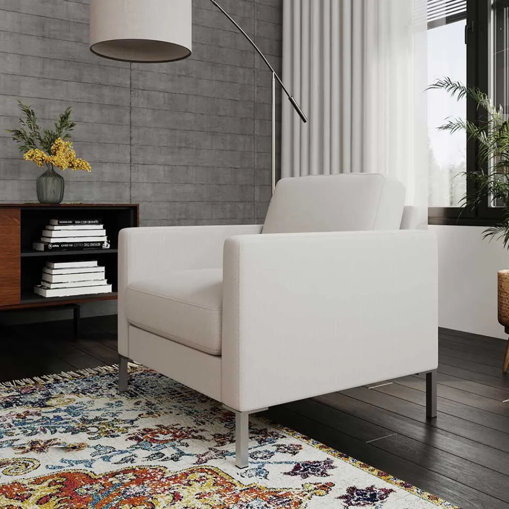 Wohnen Sessel<Wohnzimmer Sessel in Creme und Silber - Calaccio