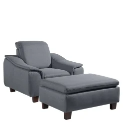 Wohnen Sessel<Wohnzimmer Sessel in Jeansblau und Nussbaum - Ilea
