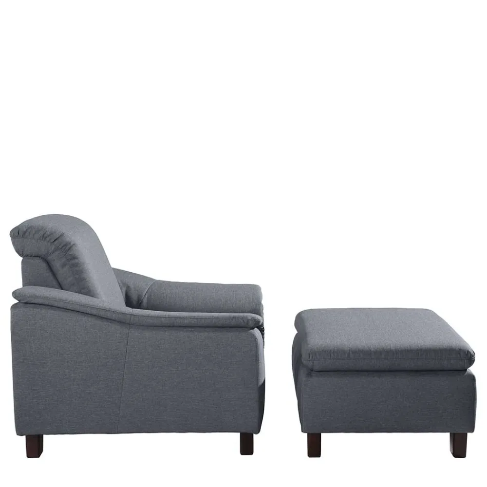 Wohnen Sessel<Wohnzimmer Sessel in Jeansblau und Nussbaum - Ilea