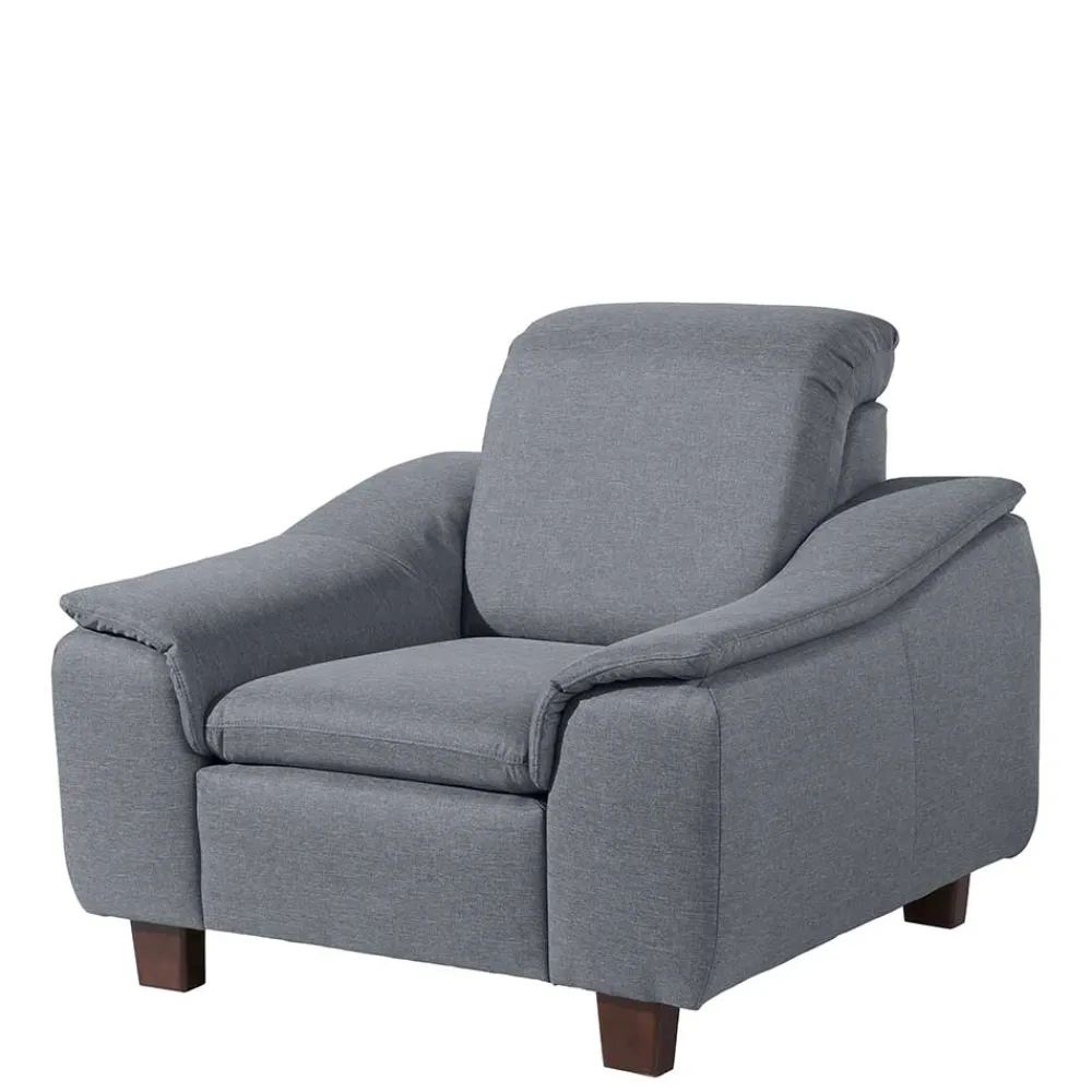 Wohnen Sessel<Wohnzimmer Sessel in Jeansblau und Nussbaum - Ilea