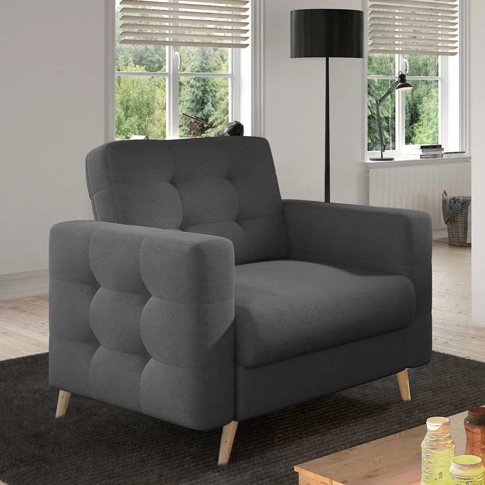 Wohnen Sessel<Wohnzimmer Sessel in Platingrau mit Punktsteppung - Formicas