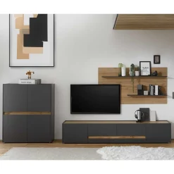 Wohnen Wohnwände<Wohnzimmer TV Anbauwand Kombi - Ahilav (dreiteilig)