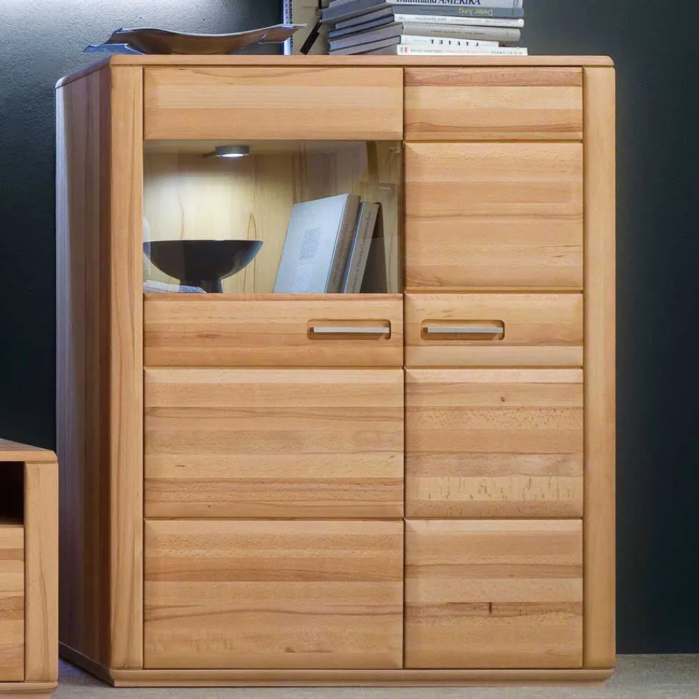 Wohnen Highboards|Vitrinen<Wohnzimmer Vitrinenschrank Athias aus Kernbuche