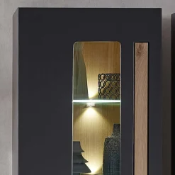 Wohnen Vitrinen<Wohnzimmer Wandvitrine in Dunkelgrau - Svanjon