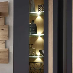 Wohnen Vitrinen<Wohnzimmer Wandvitrine in Dunkelgrau - Svanjon