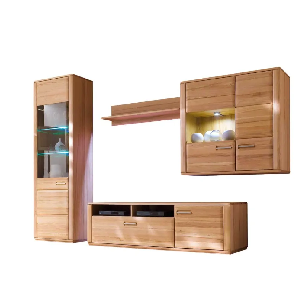 Wohnen Wohnwände<Wohnzimmer Wohnwand Athias aus Kernbuche (vierteilig)