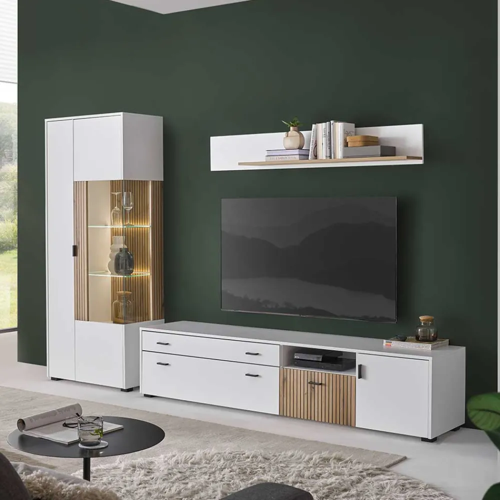 Wohnen Wohnwände<Wohnzimmer Wohnwand Set zweifarbig - Nenaloro (dreiteilig)