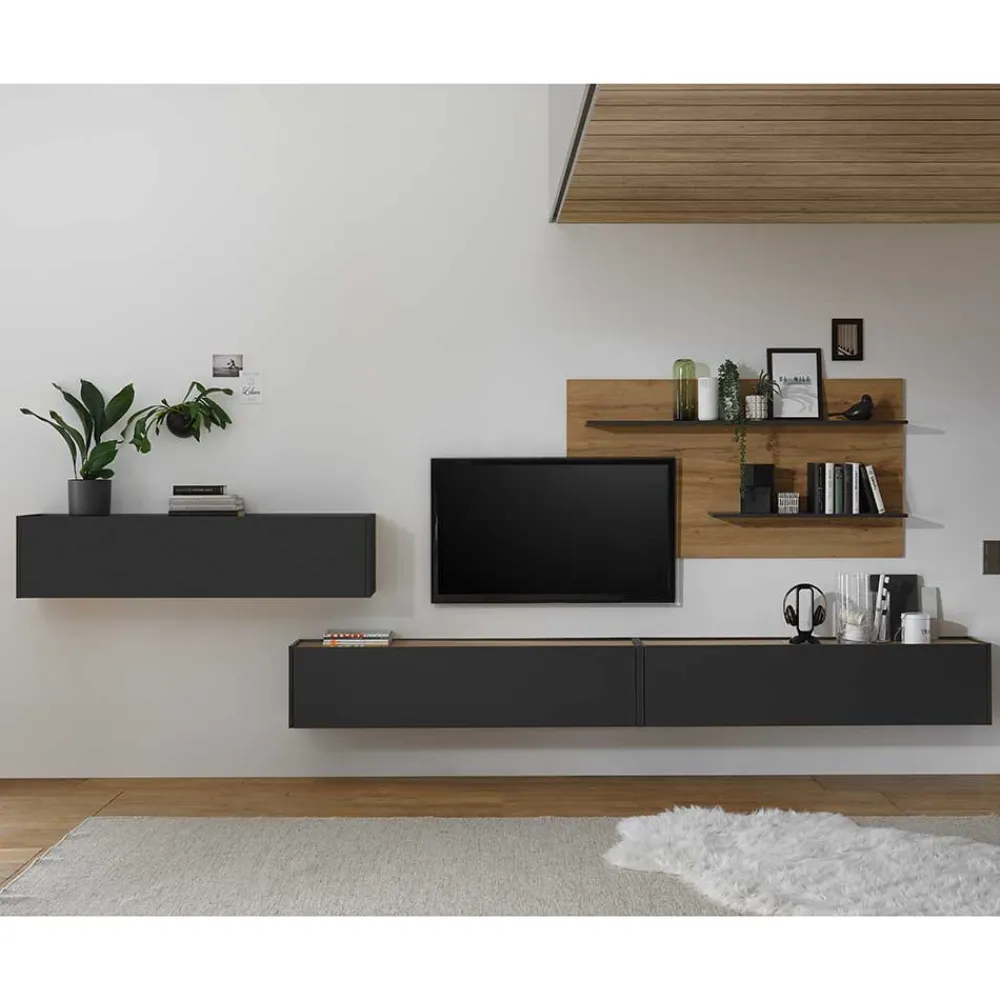 Wohnen Wohnwände<Wohnzimmermöbel Set 450 cm breit - Ahilav (vierteilig)